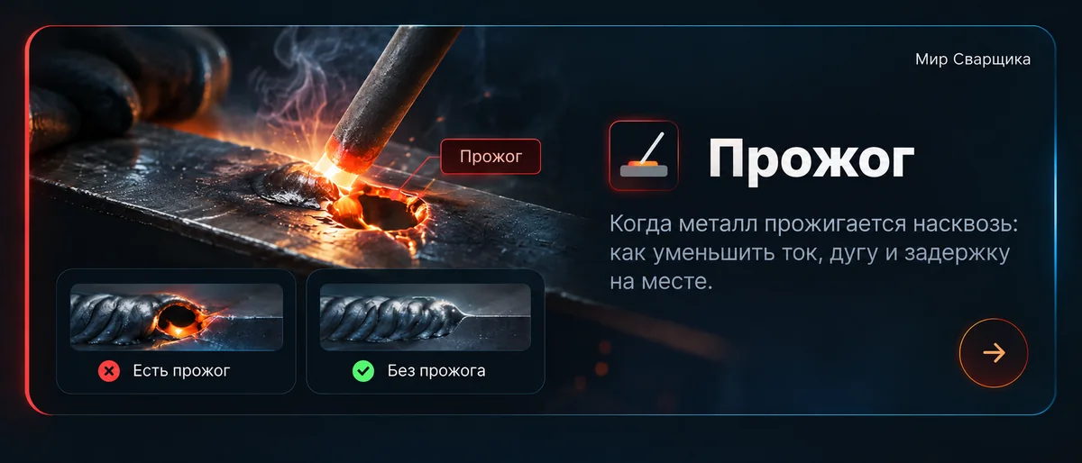Прожог сварного шва — наглядный пример дефекта