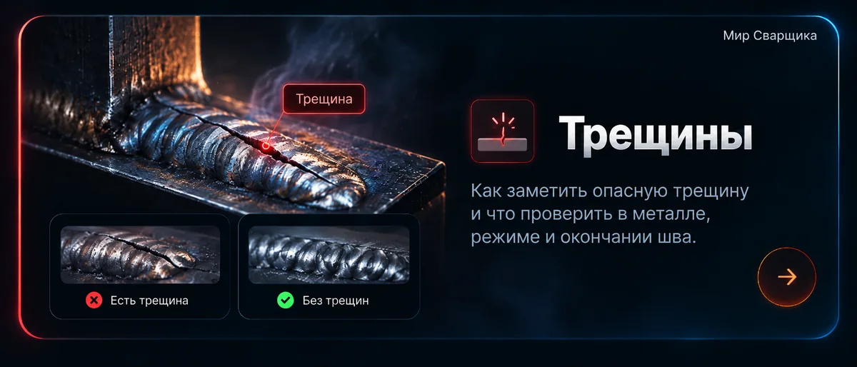 Трещины сварного шва — наглядный пример дефекта