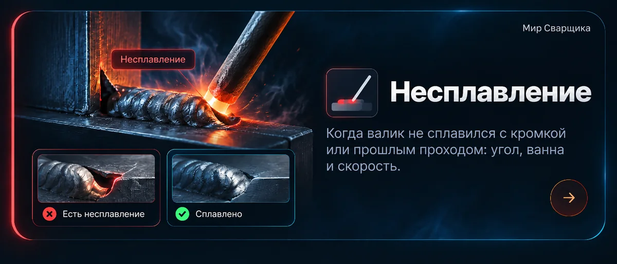 Несплавление сварного шва — наглядный пример дефекта