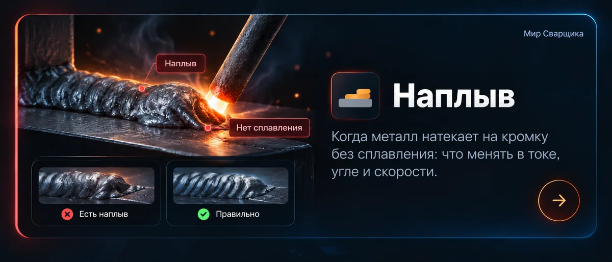 Наплыв сварного шва — наглядный пример дефекта
