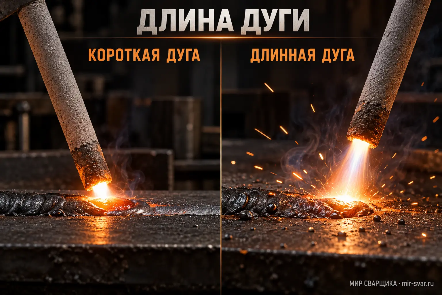 Короткая и длинная сварочная дуга
